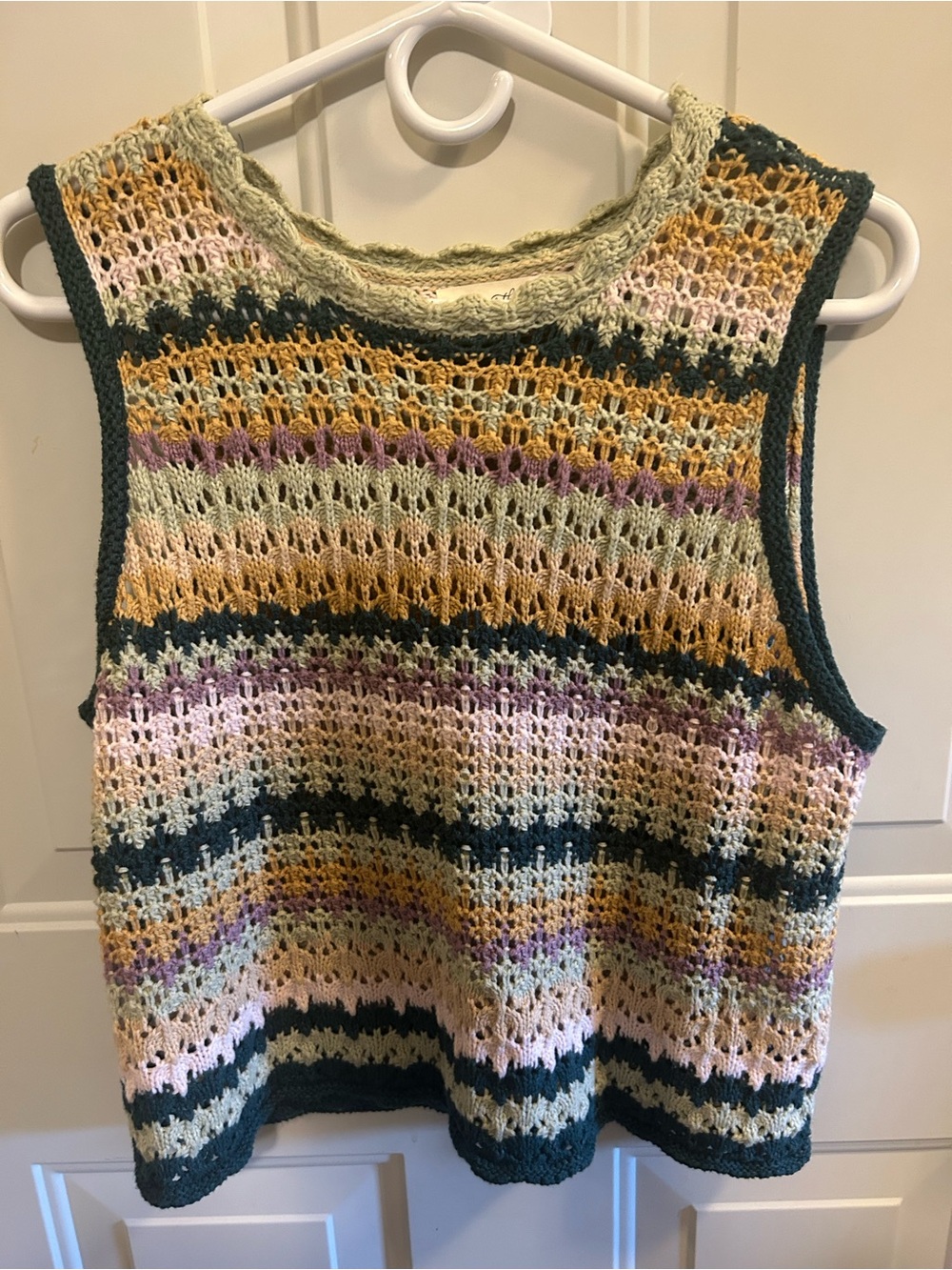 Universal Thread Multicolor Crochet Tank - Green, Pink & Yellow